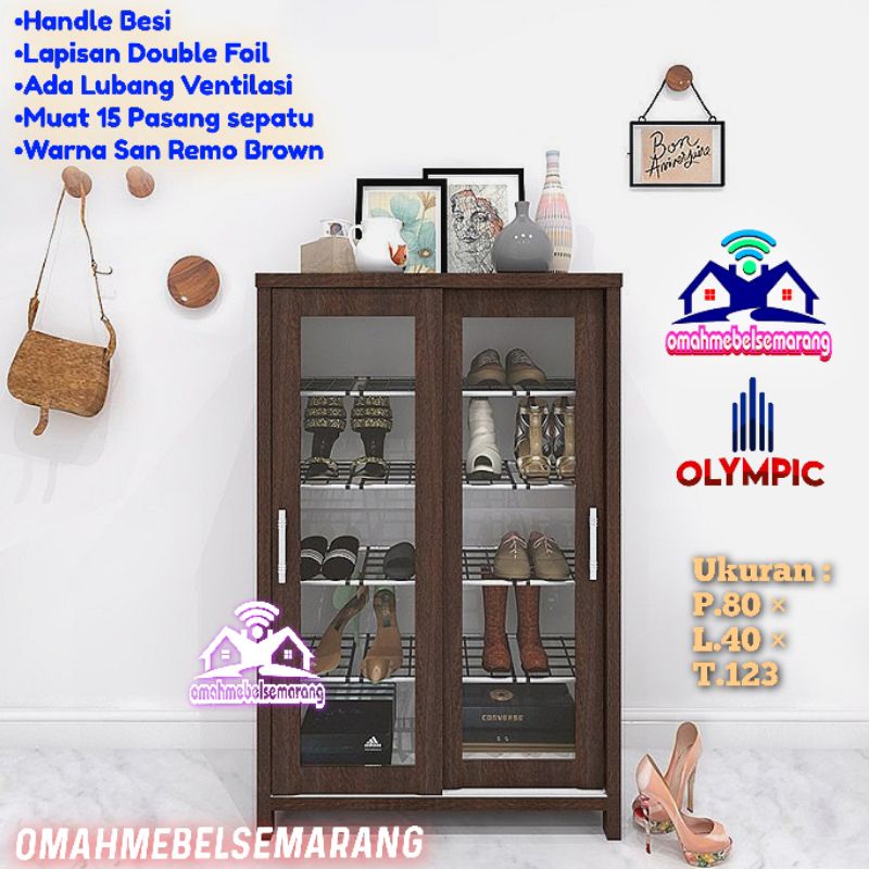 Lemari Rak Sepatu OLYMPIC LSS MARINO Shoes Rack Pintu Sliding kaca