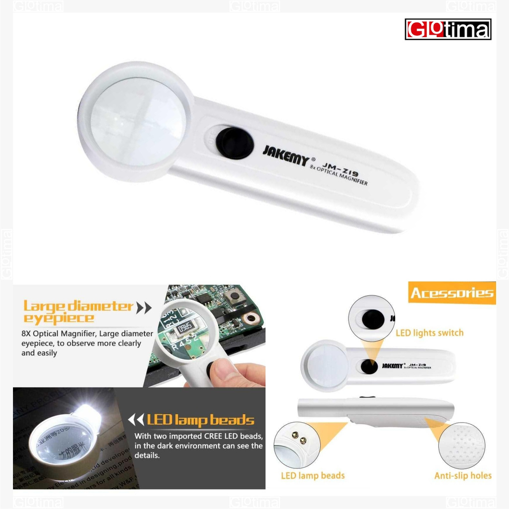 Kaca Pembesar 8X LED Light Fingertip Magnifier