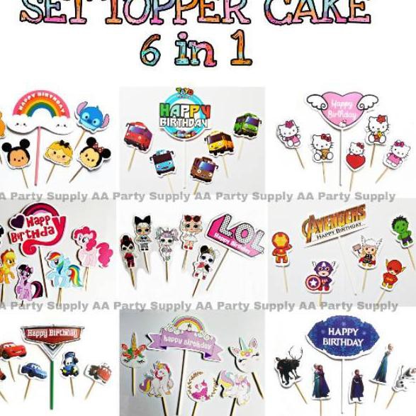 JAC BARU  Topper Cake Set Unicorn LOL Little Pony Avengers Tayo Kue Ulang Tahun Anak 6ZJ J