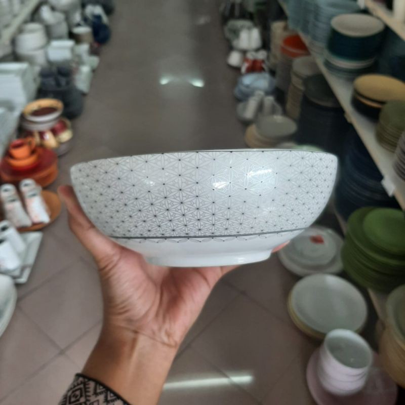 BOWL MANGKOK MANGKUK KERAMIK SANGO MONOKROM PUTIH HITAM HIAS PAJANGAN SAJI LAUK CANTIK DAPUR