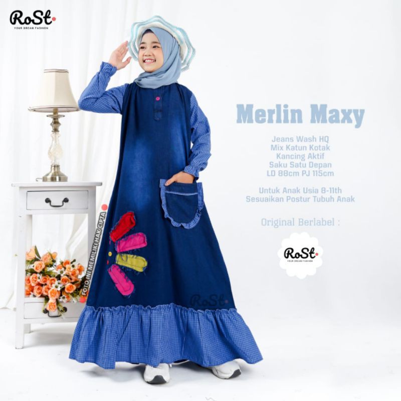 Merlin Maxy Anak Remaja Tanggung usia 8 9 10 11 tahun Gamis Anak Jeans Levis Halus Busana muslim