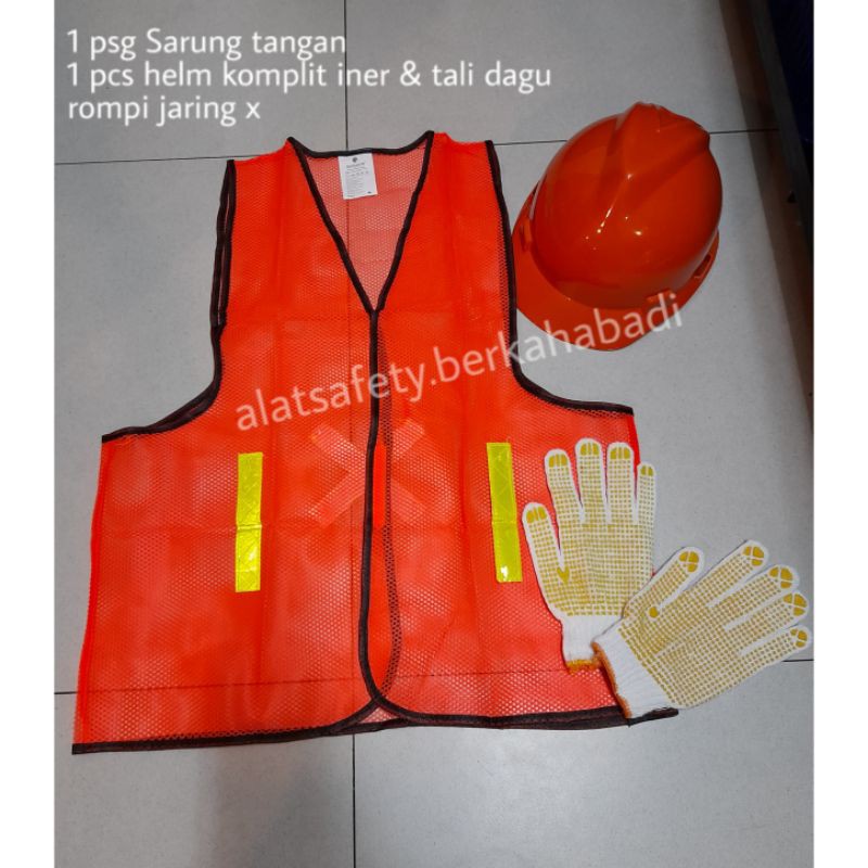 Safety Set / Paket Rompi jaing X + Helm Safety + Sarung tangan (/psg)