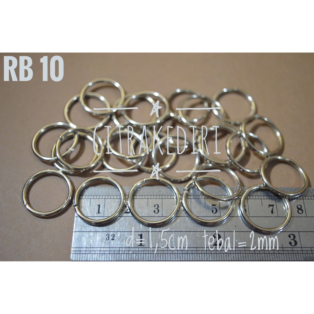 Ring Bulat 1.5 cm 2 mm warna nikel - aksesori tas ( 20 biji )