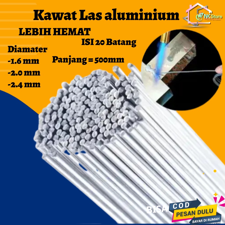 20PCS kawat las aluminium listrik 2 mm 1.6 mm 2.4 mm isi 20pcs Electrode Suhu Rendah 500mm