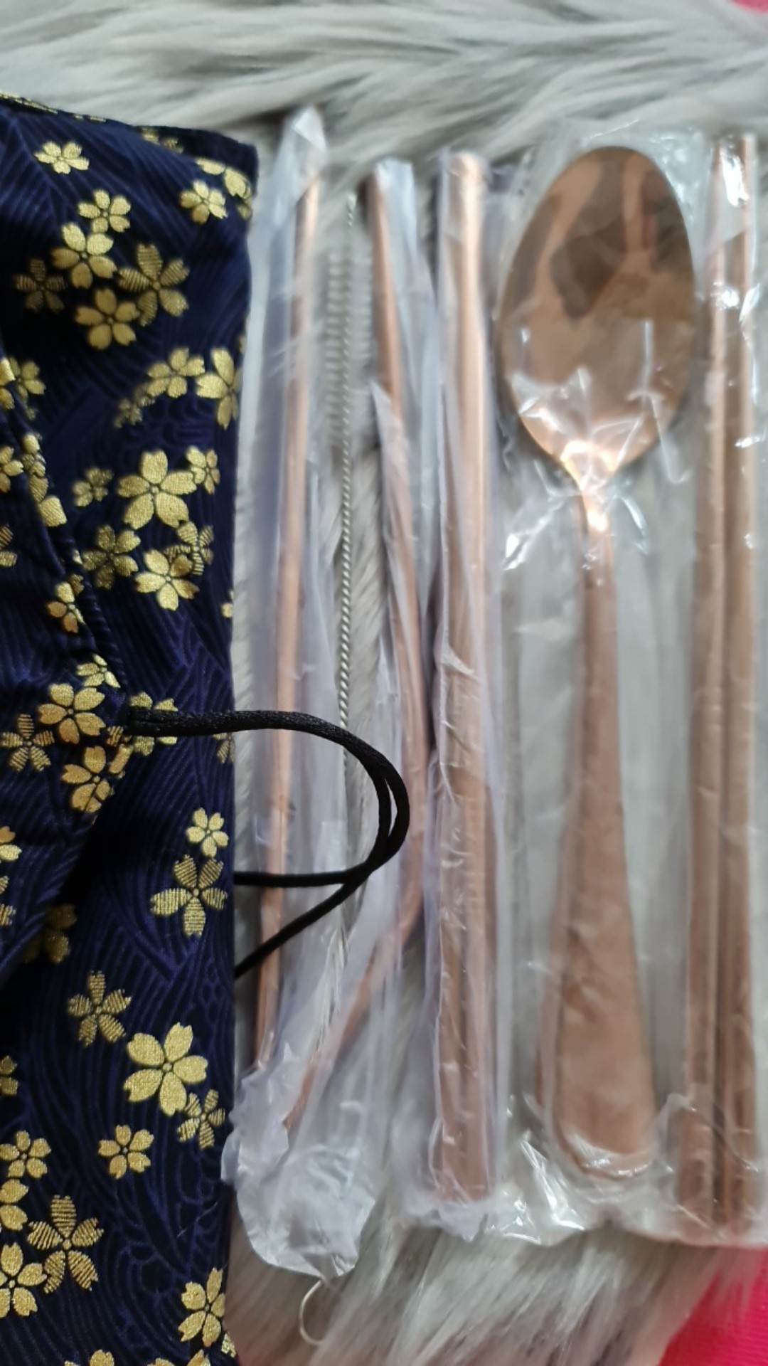 Cutlery Set Travel Sendok Garpu Sumpit Sedotan Warna Pouch Lipat