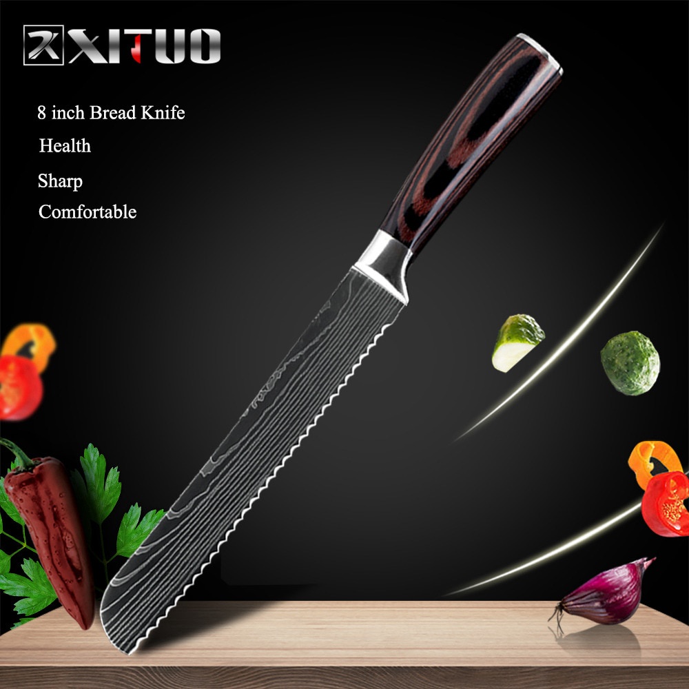 XITUO Pisau Dapur Chef Damascus Pattern - 8 Inch Bread Knife