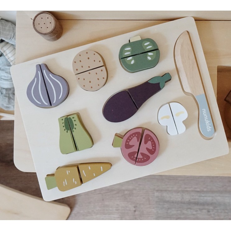 Nunu kids - Mainan buah potong kayu - Vegetable cutting set - mainan edukasi