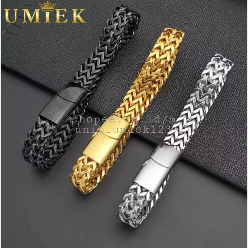 Gelang Pria Cowok Titanium Rantai Silver Putih Perak Emas gold kuning hitam black item rante asli la
