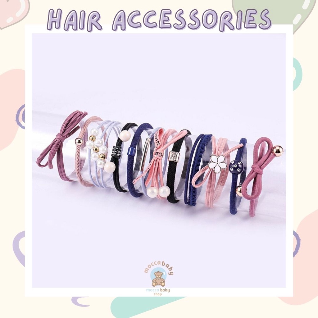 MBSS - IKAT RAMBUT MOTEK Ikat Rambut Anak Korea 1 set Isi 12 Pcs NO BOX Bahan Karet Aksesoris Rambut Wanita Murah