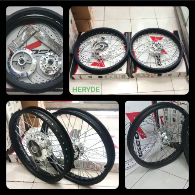 Velg Motor RX KING Set Ring 17 18 - Lebar 160 185 215 250 V Rossi Pelek Hitam Jari Jari Tromol Set