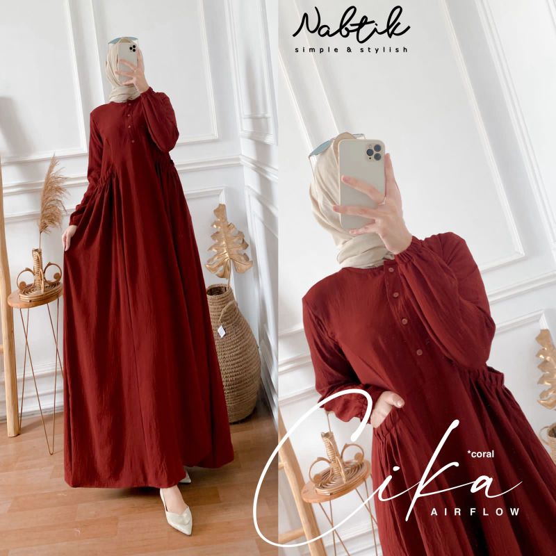 RESTOK SIAP KIRIM KEMBALI  Gamis muslimah Cika dress maxy ORI by nabtik bahan airflow
