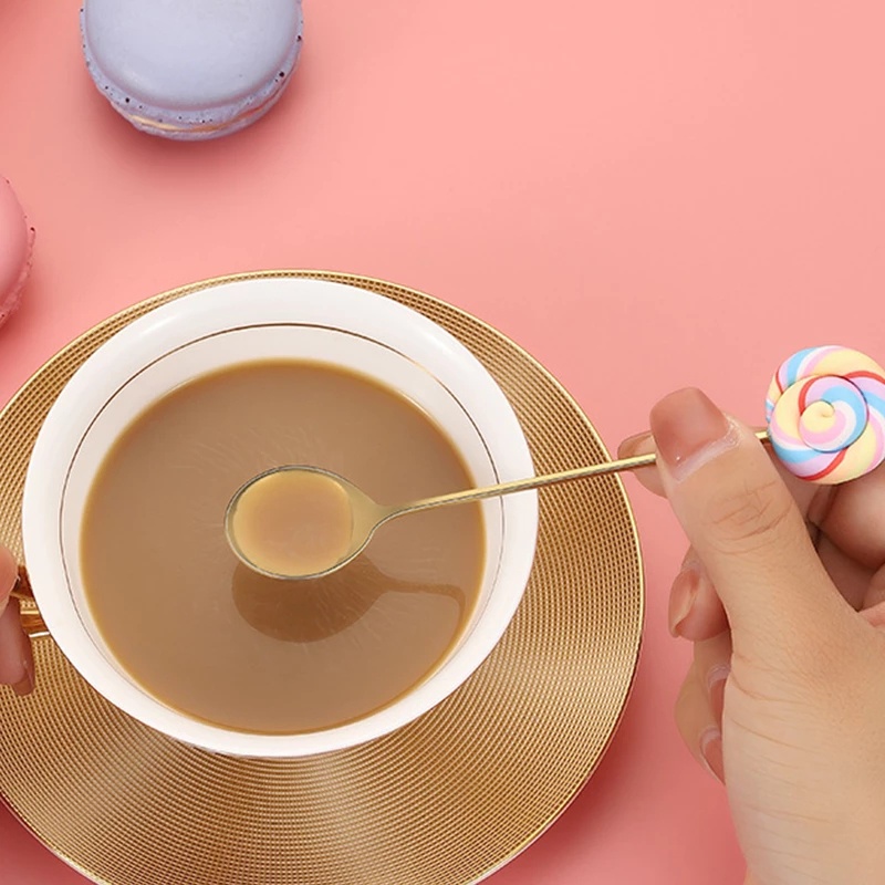 [Creative Donut Lollipop Fork Spoon Cutlery] [Cute Stainless Steel Dessert Fruit Fork, Ice Cream Spoon] [Teaspoon, Coffee Stirring Spoon] [Children's Tableware]