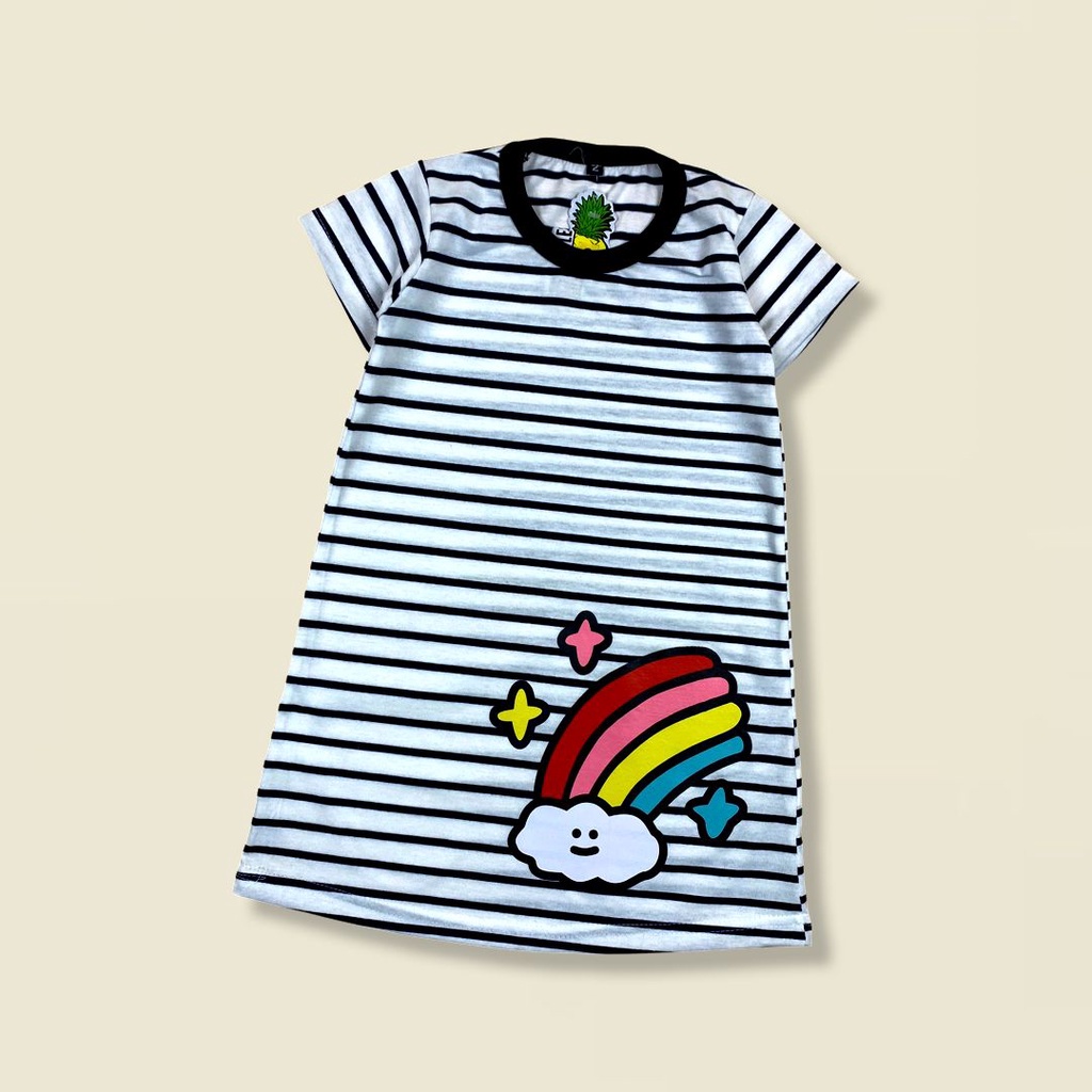 Dress Anak Midi Stripes Sablon Pineapple Original Kaos Anak Perempuan Super Premium