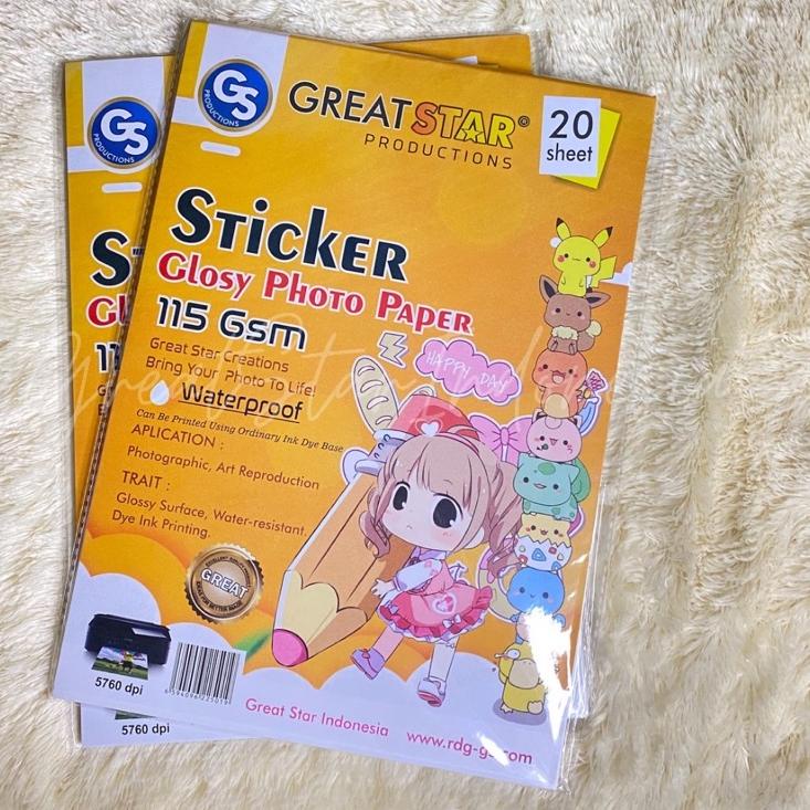 

Dijamin Puas STICKER GLOSY PHOTO PAPER 115 GSM A4/20 LEMBAR ANTI AIR / WATERPROOF