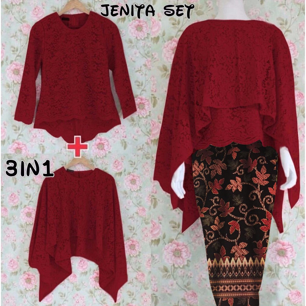 (Dijamin RealPict) 3in1 Set Kebaya Jenita Brukat Corneli Cord Tulang !!