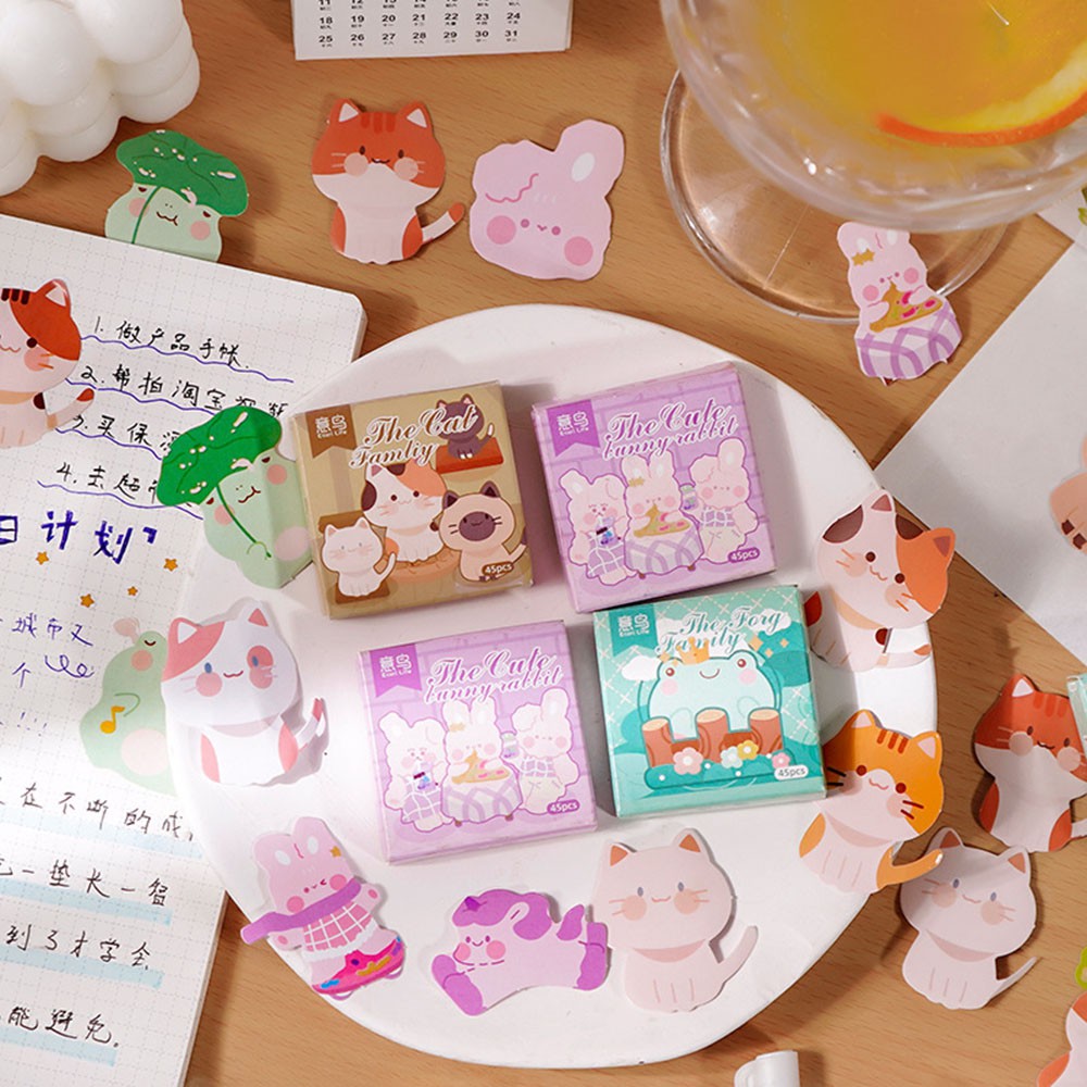

45pcs Stiker Aesthetic Lucu Kartun Kucing Beruang Kelinci Dekorasi DIY