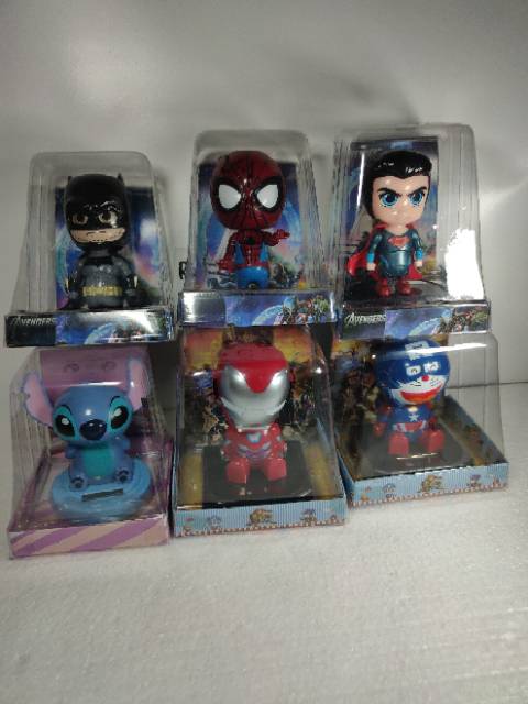 Boneka Pajangan Solar Gard Superhero Superman Batman Spiderman Hiasan Dashboard Mobil