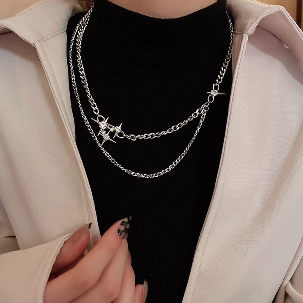 Mxbeauty Korea Style Kalung Perempuan Rantai Klavikula Hip-hop Rantai Tebal Starburst Sweater Rantai Pria Kalung Bintang Kalung