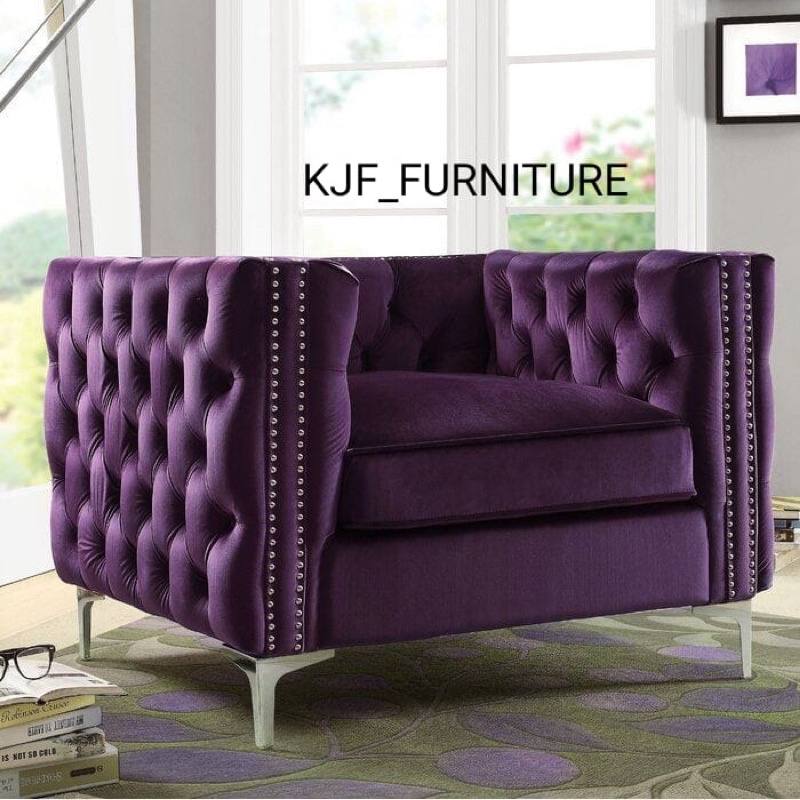 sofa mewah Chesterfield full kancing single