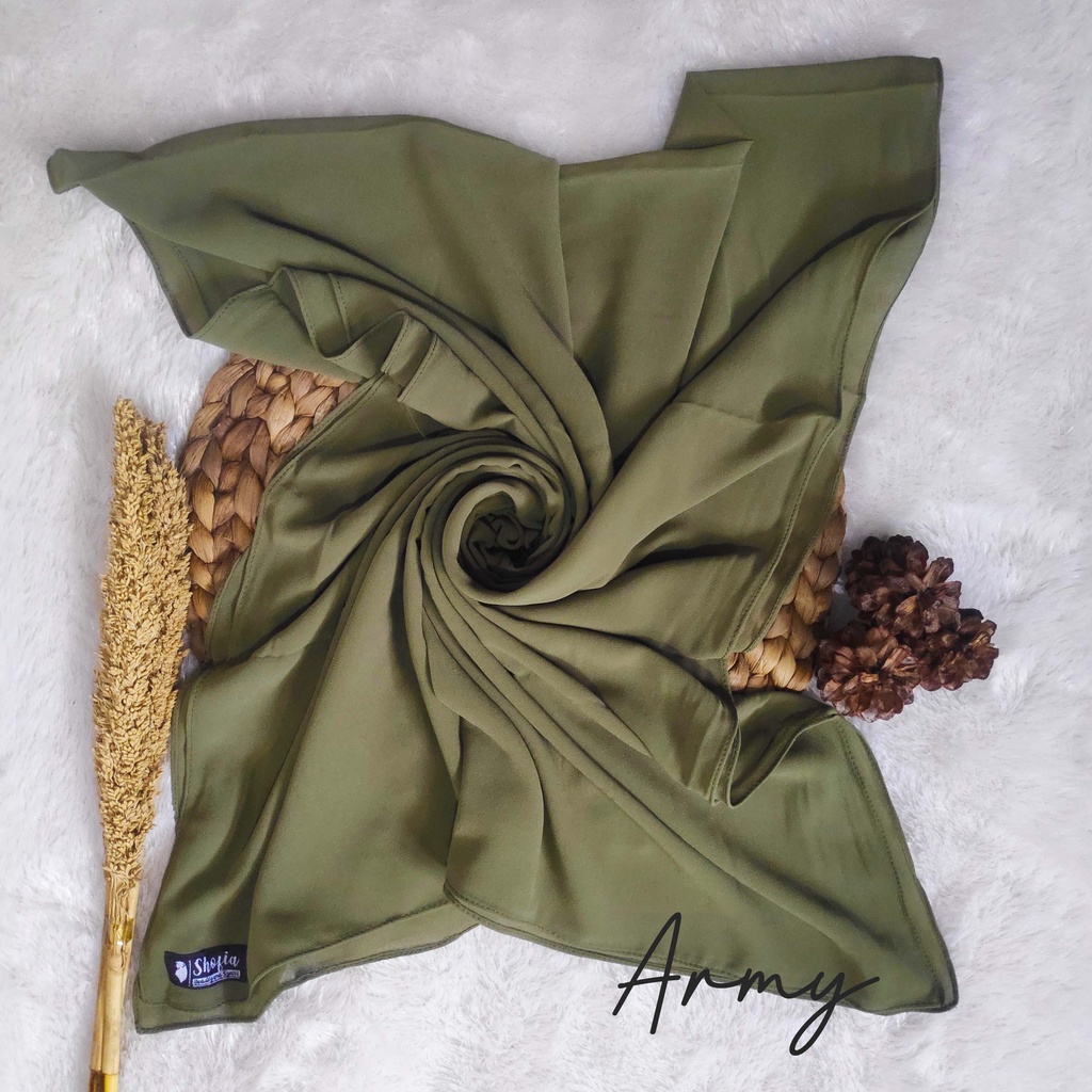 [200x75] HIJAB PASHMINA JAHIT TEPI CERUTY BABY DOLL, PASHMINA CERUTI, JILBAB PASHMINA, PASMINA-Army