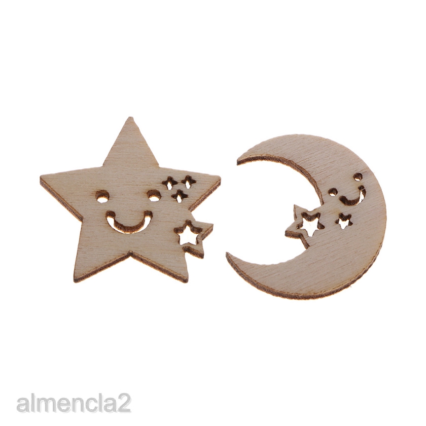 50pcs Wooden Embellishment Wooden Moon Stars Shapes Craft Wedding