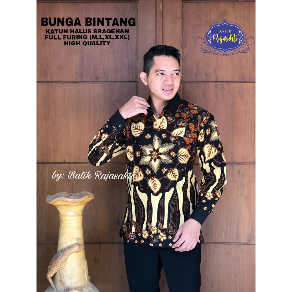 BUNGA BINTANG Kemeja Batik Pria Lengan Panjang Katun Halus FULL FURING Rajasakti