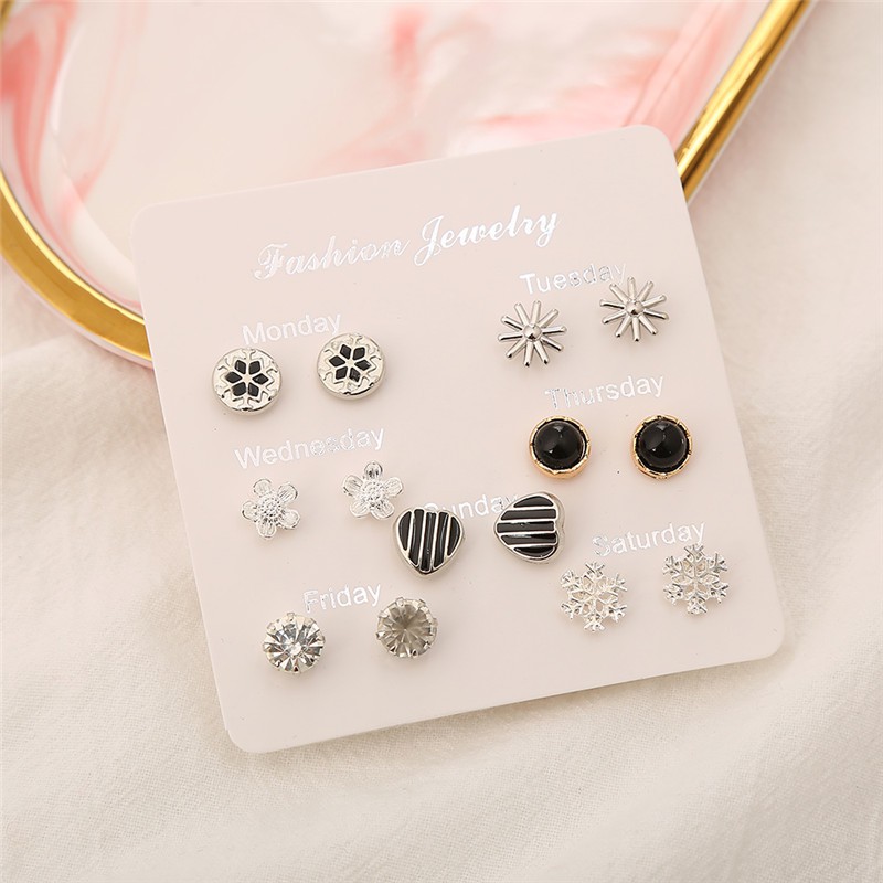 7 Pasang Anting Tindik Tusuk Set #2 Satu Minggu Week Ins Korea Fashion Plug Earrings Korean Style