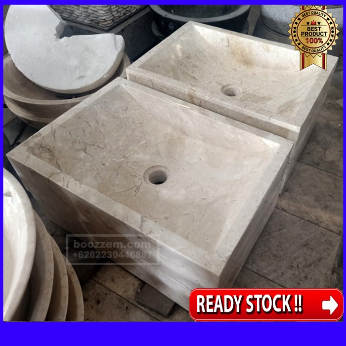 wastafel marmer kotak rectangular box countertop sink marble cream stone nature afur sifon saringan 