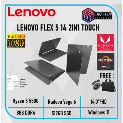 LENOVO FLEX 5 14 2IN1 TOUCH RYZEN 5 5500 8GB 512SSD W11+OHS 14.0FHD IPS