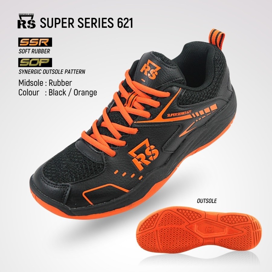 RS SUPER SERIES 621 HITAM ORANGE SEPATU BADMINTON ORIGINAL