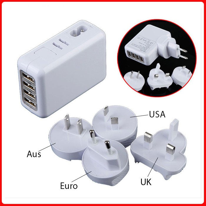 Travel Charger USB Portable Home AC power Adapter with UK/EU/US/AU Plug