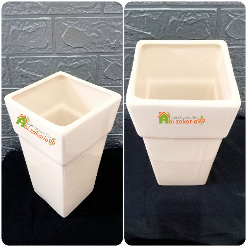 POT/VAS KERAMIK PUTIH BUNGA ARTIFICIAL/BUNGA SEGAR MODEL KOTAK PANJANG