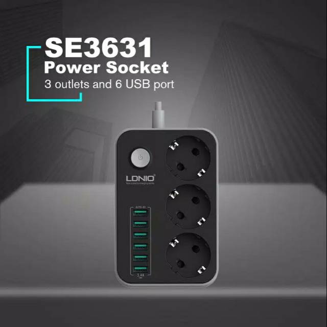 Secret G Colokan Listrik 3 port &amp; 6 USB 3.4A Charger Power -SE3631