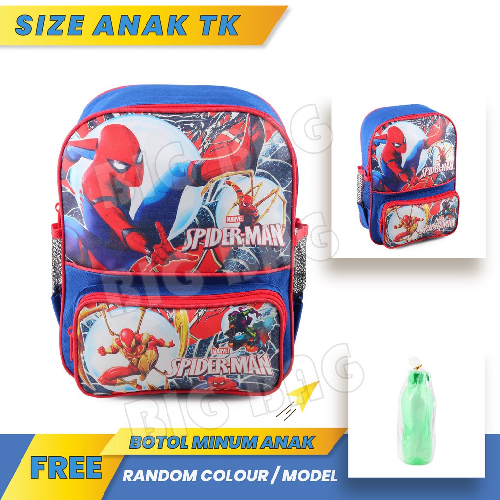 PTS - Ransel Sekolah Anak Cowo / Laki Laki Ransel Sekolah Anak Murah - BATMAN / TOBOT / SPIDERMAN STRAIGHT + FREE Botol