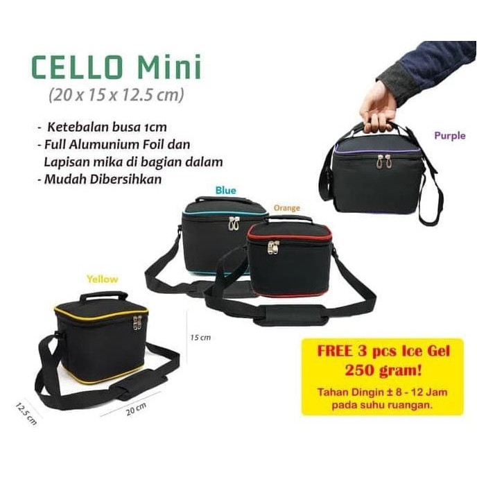 Paket Cooler Bag Cello Polos FREE 3pcs Blue Ice Gel - Paket Murah Tas Penyimpanan Asi (FREE ICE GEL)