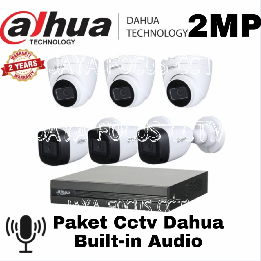 Paket Cctv Dahua 8 Channel 6 Kamera 2mp Built-in Audio Komplit Tinggal Pasang