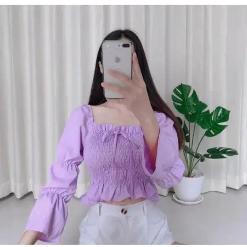Basic id fashion  Top sabrina / Atasn wanita smock / Blouse korean style