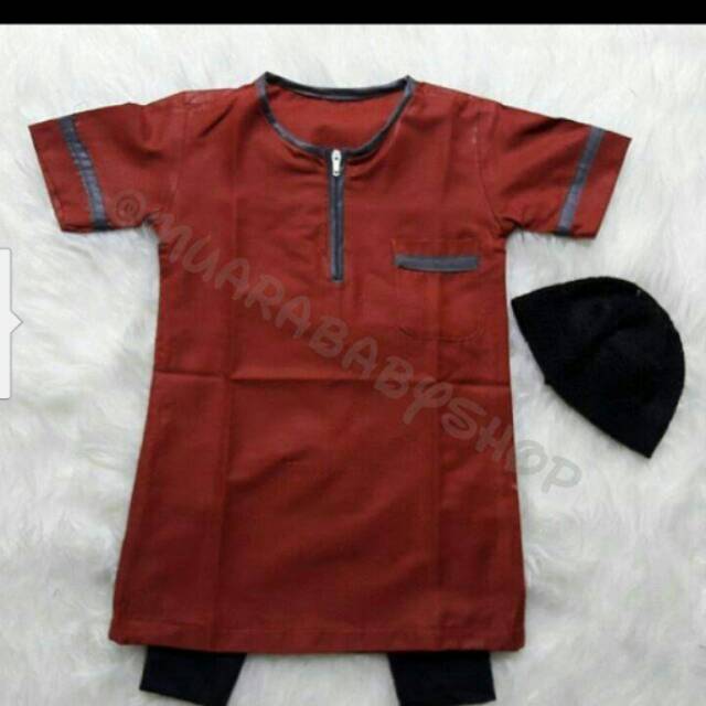 Koko turki merah bata motif stripe