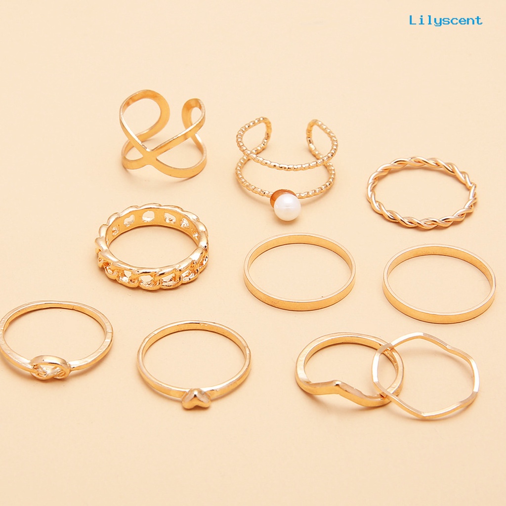 10pcs Cincin Knuckle Stackable Tahan Lama Gaya Vintage Untuk Wanita