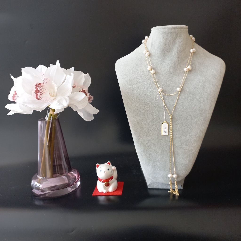 Kalung Panjang Mutiara/ Kalung 2 Layer/ Susun Bisa untuk kalung hijab (MT02)