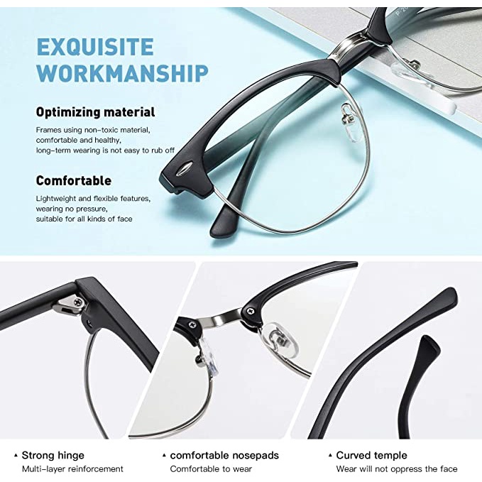 Anti-blue Light Classic Metal Half-frame Flat Glasses For Men and Women