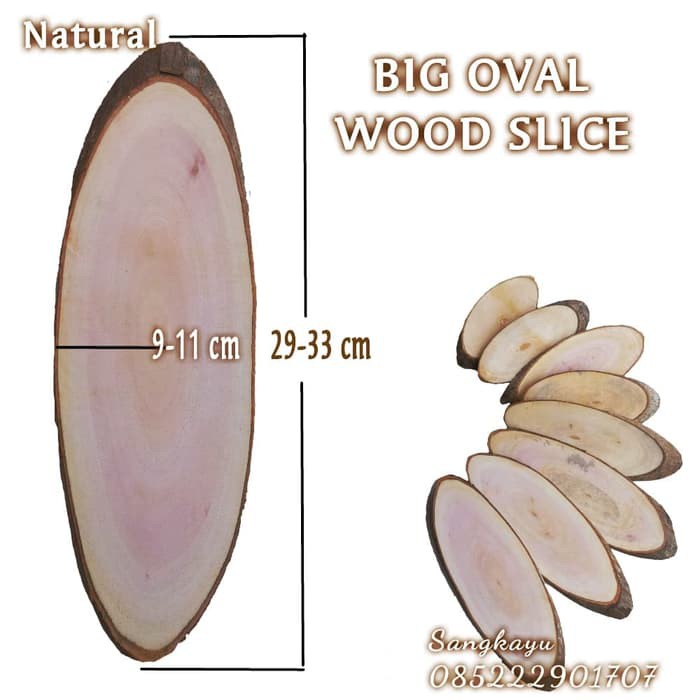 Big ovale wood slice -+ 10 x 30 cm dekorasi hiasan dinding nomer rumah