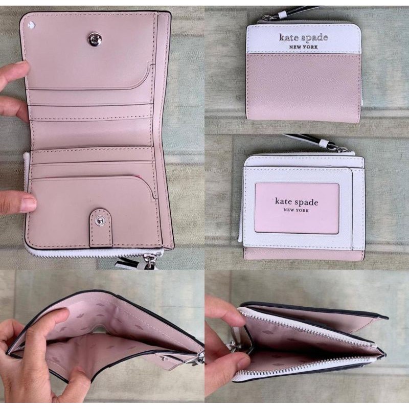 Kate spade Cameron small L Zip bifold wallet warm Beige original