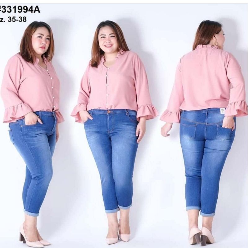 (35-38) CELANA JEANS WANITA CEWEK BIGSIZE JUMBO 7/9 WASHED