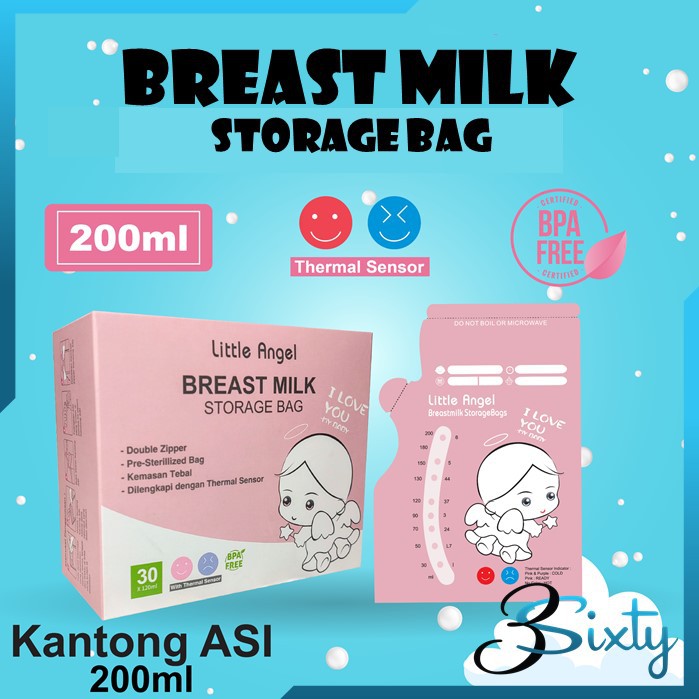 KANTONG ASI SUSU BAYI 200 ml LITTLE ANGEL BABY BREAST MILK Storage Bag Sensor Thermal 30pcs ASIP