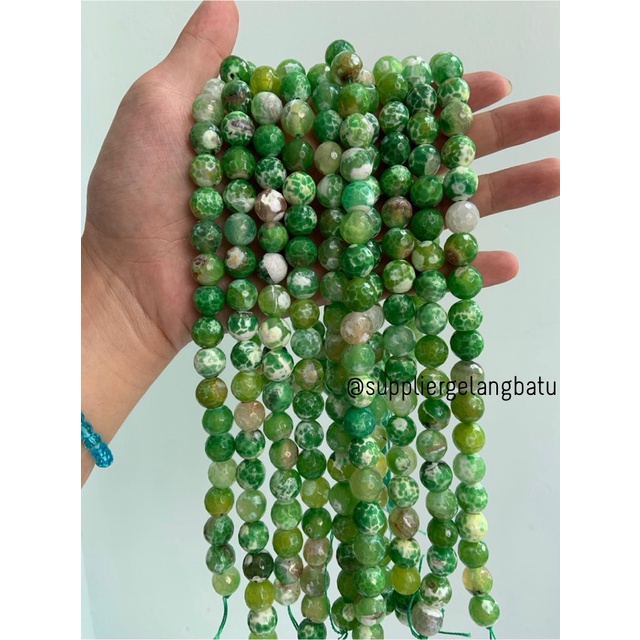 batu alam sodalite hijau serat FACETED 12mm cutting aksesoris craft