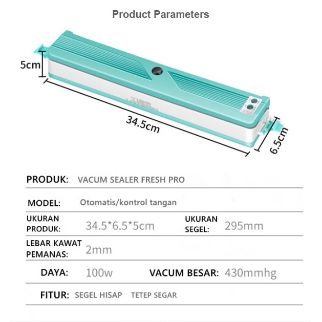 VACUMSEALER Vacum Sealer Makanan Fresh Daya Hisap Kuat 2 Button sealer dan Vacum