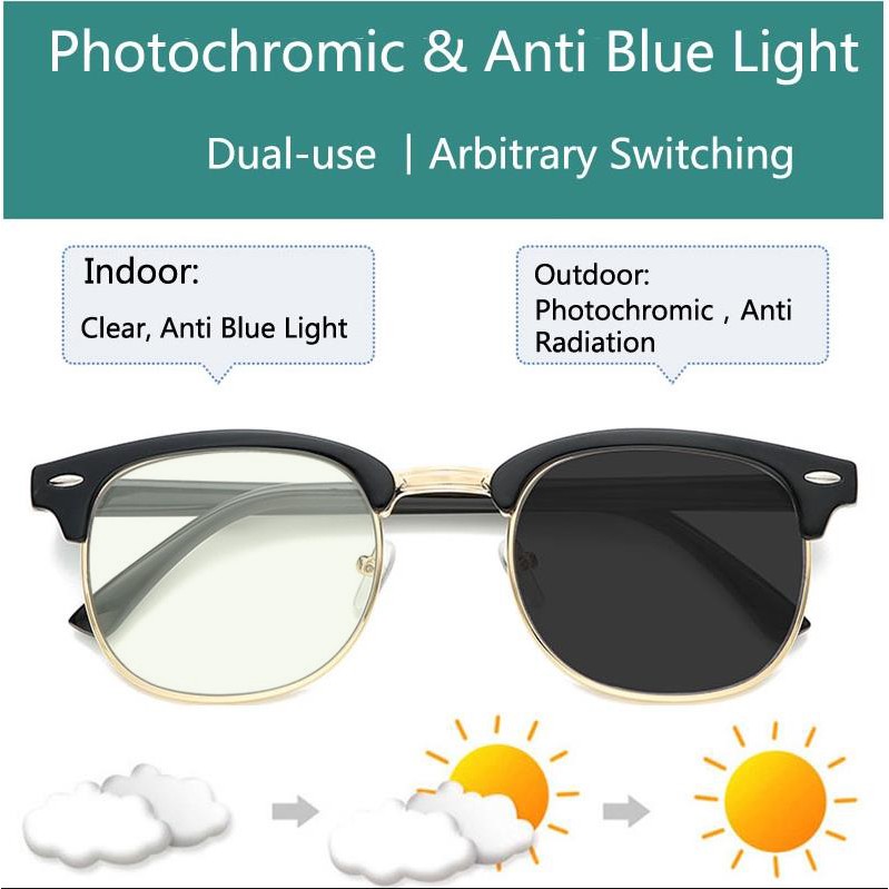 Kacamata Photochromic Anti Radiasi Warna Biru Untuk Pria/Wanita