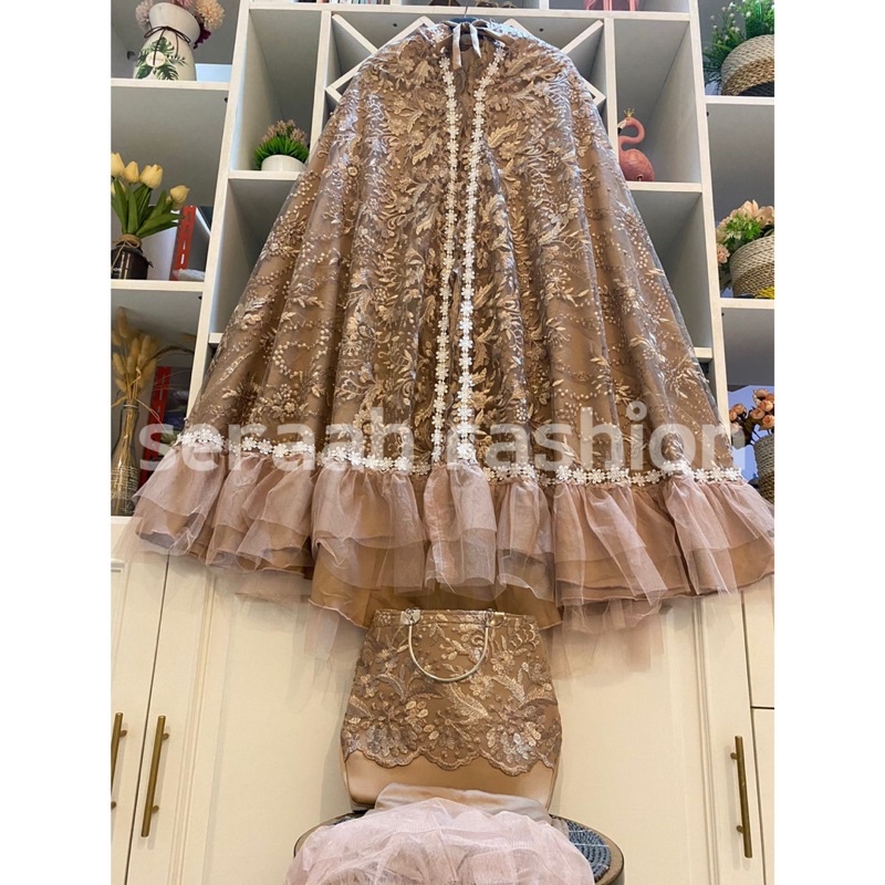 MUKENA DEWASA BRUKAT IMPORT BAHAN SUPER SILK RENDA PRADA TILE TAS BEHEL PREMIUM
