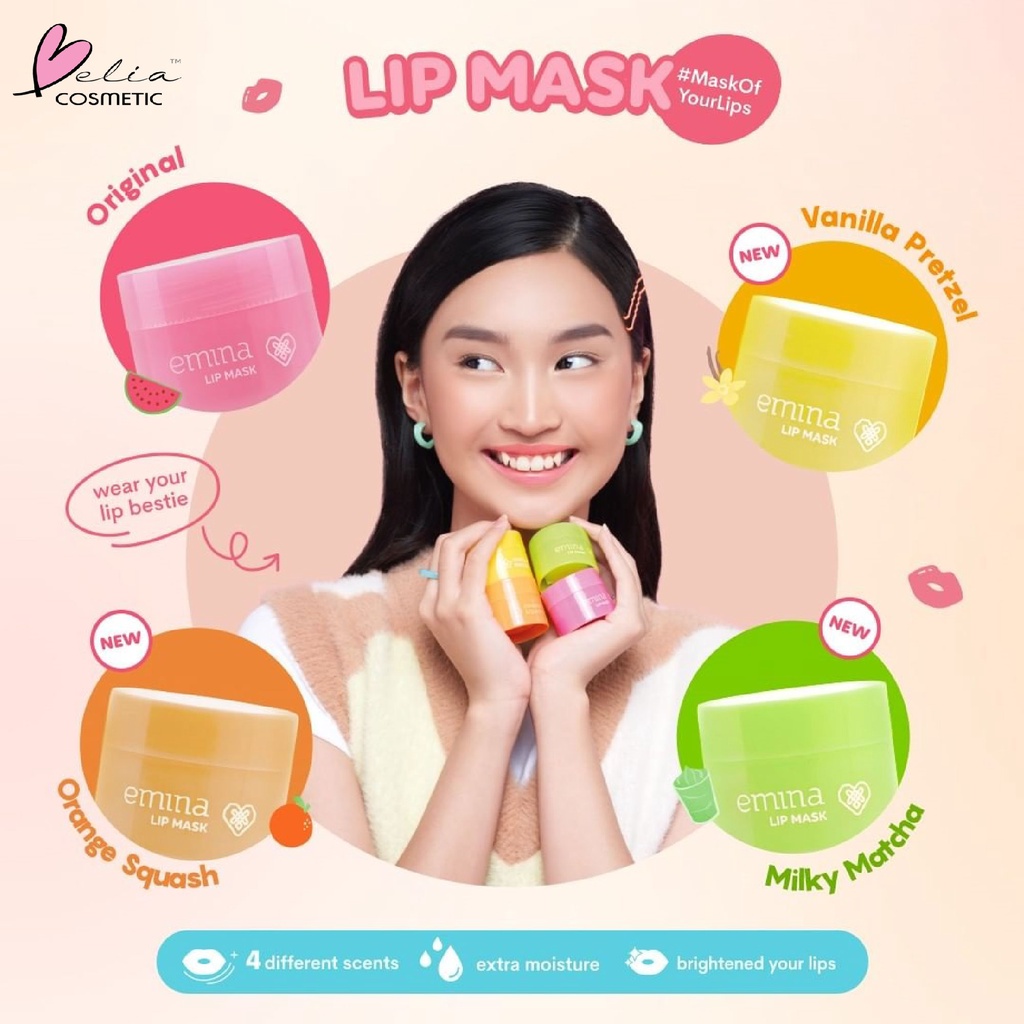 ❤ BELIA ❤ Emina Lip Mask Sleeping Mask &amp; Watercolor Lip Serum | Lip Mask | Lip Serum | Perawatan Bibir | BPOM